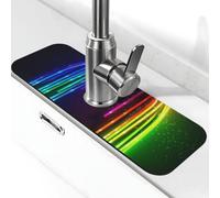 Tappetino per rubinetto per lavello, 38,1 x 14 cm, in diatomite super assorbente, ad asciugatura rapida, in pietra, con ventosa, arcobaleno al neon, per bagno, cucina, bancone