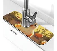 Tappetino per rubinetto per lavello 38,1 x 14 cm, in diatomite super assorbente, ad asciugatura rapida, in pietra, con ventosa, per rubinetto di pollo e pulcino, vassoio per asciugatura per bagno e