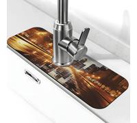 Tappetino per rubinetto per lavello, 38,1 x 14 cm, in diatomite super assorbente, ad asciugatura rapida, in pietra, con ventosa, per rubinetto Chicago, gocciolatoio per bagno, cucina, bancone