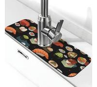 Tappetino per rubinetto per lavello, 38,1 x 14 cm, in diatomite super assorbente, ad asciugatura rapida, in pietra, per sushi giapponese, nero, gocciolatoio, tappetino per asciugatura per bagno e