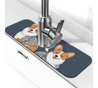 Tappetino per rubinetto per lavello 38,1 x 14 cm, in diatomite super assorbente, ad asciugatura rapida, in pietra, con ventosa, da indossare vestiti per cani Corgi Rubinetto antigoccia vassoio