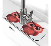 Tappetino per rubinetto per lavello 38,1 x 14 cm, in diatomite super assorbente, ad asciugatura rapida, in pietra, a ventosa, simpatico gufo rosso, tappetino per asciugatura per bagno e cucina