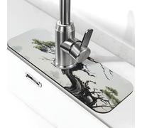 Tappetino per rubinetto per lavello 38,1 x 14 cm, in diatomite super assorbente, ad asciugatura rapida, in pietra, con ventosa, in pino su pendio di montagna, vassoio per asciugatura per bagno e