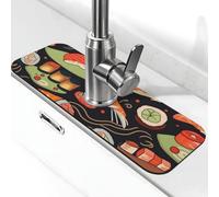 Tappetino per rubinetto per lavello, 38,1 x 14 cm, in diatomite super assorbente, ad asciugatura rapida, in pietra, con ventosa, per sushi giapponese, gamberetti, gocciolatoio, tappetino per