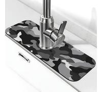 Tappetino per rubinetto per lavello, 38,1 x 14 cm, in diatomite super assorbente, ad asciugatura rapida, in pietra, con ventosa, nero, grigio, bianco, mimetico, per bagno, cucina, bancone
