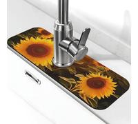 Tappetino per rubinetto per lavello, 38,1 x 14 cm, in diatomite super assorbente, ad asciugatura rapida, in pietra, con ventosa, girasole, campo di girasole, tappetino per asciugare il bagno, il