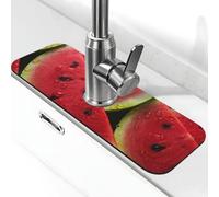 Tappetino per rubinetto per lavello 38,1 x 14 cm, super assorbente, diatomite, ad asciugatura rapida, in pietra, con ventosa, anguria, bellissimo rubinetto antigoccia, vassoio per asciugatura per