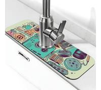 Tappetino per rubinetto per lavello, 38,1 x 14 cm, super assorbente, diatomite, ad asciugatura rapida, in pietra, con ventosa, I Love The 90s Illustration Faucet Drip Catcher Vassoio Tappetino per