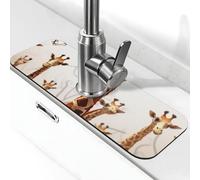 Tappetino per rubinetto per lavello 38,1 x 14 cm, super assorbente, diatomite, ad asciugatura rapida, in pietra, con ventosa, simpatico cartone animato divertente giraffe, gocciolatoio, vassoio per