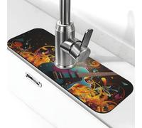 Tappetino per rubinetto per lavello 38,1 x 14 cm, super assorbente, in diatomite, ad asciugatura rapida, in pietra, con ventosa, sfondo musicale, per bagno, cucina, bancone
