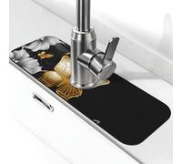 Tappetino per rubinetto per lavello da cucina, paraspruzzi, super assorbente, tappetino drenante per rubinetto oro bianco farfalle nere dietro il rubinetto gocciolatoio vassoio tappetino per