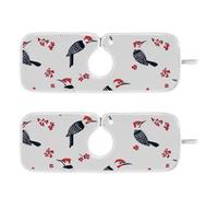 Tappetino per rubinetto per lavello da cucina riutilizzabile e decorato da appendere, confezione da 2 pezzi, previene l'accumulo di umidità 50 cm, divertente picchio dal ventre rosso, uccelli bianchi