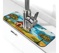 Tappetino per rubinetto semplice architettura rurale, paraspruzzi, tappetino per rubinetto della cucina, tappetino per asciugare il rubinetto della cucina, tappetino antigoccia per bagno (38,1 x 14 cm