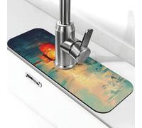 Tappetino per rubinetto tradizionale cinese, paraspruzzi, per lavello, con ventosa, maniglia per rubinetto, vassoio raccogli gocce per bagno (38,1 x 14 cm)