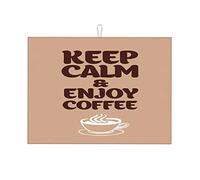 Tappetino per scolapiatti artistico con motivo a caffè e testo decorato nei colori marrone, per bancone da cucina, bianco, grande, 18 x 24 pollici
