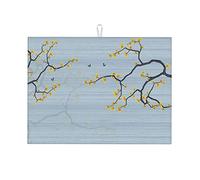 Tappetino per scolapiatti in stile cinese per bancone da cucina, motivo: fiori di ciliegio, fiori di prugno, tappetino per asciugare i piatti in silicone, grande, 18 x 24 pollici