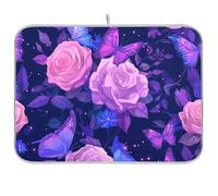 Tappetino per scolapiatti XL con rose viola e fiori, 18 x 24 cm