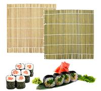 Tappetino per Sushi in Bambù Naturale, 2 Pezzi Tappetino in Bambù Lavabile Sushi Roll Mat Bamboo Riutilizzabile per Sushi in Bambù per Feste in Cucina Principianti Professionisti, 24 x 24 cm