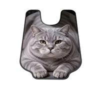 Tappetino per WC a forma di U con motivo gatto 3D, assorbente, 60 x 40 cm, con ritaglio, diversi disegni di gatti, per bagno e WC, superficie piatta stampata