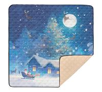 Tappetino pieghevole per bambini con albero di Natale e casa sotto la luna, per interni ed esterni, portatile, per gattonare, per neonati e bambini, 127 x 127 cm