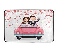 Tappetino Porta Sposi Matrimonio Auto Fiori Cuori San Valentino della Mamma Tappeto Ingresso Multicolore Zerbino Ingresso Lavabile Tappetini da Pavimento per Casa Giardino 60x40 cm