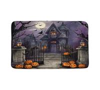 Tappetino Porte Halloween Scary Night Full Moon Black Dead Tree Gothic Haunted House Pumpkin Spooky Halloween Zerbino Antiscivolo Facile Da Pulire Zerbini Di Benvenuto Per Esterno 40X60Cm