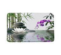 Tappetino Porte Zen Green Bamboo Lotus Orchid Flower Black Stone Japanese Garden Relax Tappetino Di Benvenuto Flanella Resistente Tappeto Ingresso Per Posteriori Esterno 40X60Cm