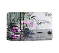 Tappetino Porte Zen Stone Green Bamboo Spa Purple Flower Asian Japanese Garden Water Reflection Relaxing Tappetino Di Benvenuto Resistente Stampata Zerbini Di Benvenuto Per Ingresso 40X60Cm