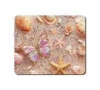 Tappetino protettivo per lavatrice e asciugatrice, motivo con farfalle e conchiglie, copertura in stile spiaggia glitterata, in gomma decorativa estiva, antiscivolo, impermeabile, per lavanderia, 50 x