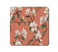 Tappetino protettivo per lavatrice e asciugatrice, motivo floreale con fiori di magnolia corallo, elegante stile vintage, stagione primaverile, gomma antiscivolo impermeabile per lavatrice e