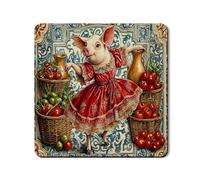 Tappetino protettivo per lavatrice e asciugatrice, motivo floreale vintage, rosso brillante, decorativo, in gomma, antiscivolo, impermeabile, per lavanderia, 61 x 61 cm