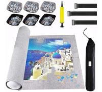 Tappetino puzzle arrotolabile per 3000 2000 1500 pezzi puzzle, grande tappetino portatile da tavolo antiscivolo con 6 vassoi di ordinamento, tubo gonfiabile, 3 cinghie, borsa portaoggetti per custodi,