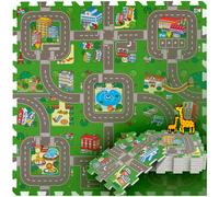 tectake® Tappeto Puzzle Bambini, Schiuma EVA Atossica, Tappetino per Bambino, Antiscivolo, Impermeabile, Motivo Strade di Città, Tappeto Gioco Bambini, Morbido, Gommapiuma, Giochi, 9 Pz 32,5 x 32,5 cm