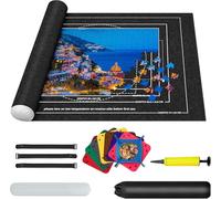 Tappetino puzzle per 1000, 1500, 2000, 3000 pezzi, tavolo puzzle arrotolabile, tappetino con 8 vassoi di smistamento, set di grandi supporti (nero)