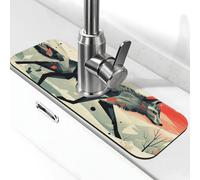 Tappetino quadrato astratto per lavello con lupo paraspruzzi per rubinetto, ventosa per rubinetto della cucina, maniglia del rubinetto, vassoio antigoccia, tappetino per asciugare il bagno (38,1 x 14