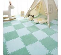 Tappetino quadrato in schiuma ad incastro a puzzle, 30,5 x 30,5 cm, 80 pezzi, 30,5 x 30,5 cm, motivo patchwork (verde chiaro + azzurro)