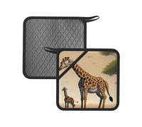 Tappetino quadrato in silicone stampato con giraffa madre e bambino (18 cm) - adatto per padelle, forni, griglie, tavoli da cucina