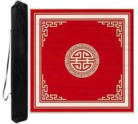 Tappetino quadrato per Mahjong, Rad Mahjong Mat With Carrying Bag,Anti Slip And Noise Reduction Multi Purpose Gaming Table Cover For Card Board Tile Games(Red-3,33.46x33.46 in)