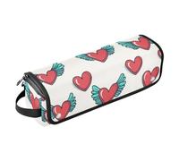 Tappetino resistente al calore per ferri da stiro, piastre e arricciacapelli, rosso amore con ali verdi, borsa per riporre oggetti essenziali da donna