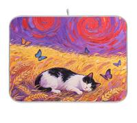 Tappetino riutilizzabile con campo di grano gatto farfalla 45,7 x 61 cm rettangolare grande scolapiatti decorativo per la casa essenziale