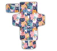 Tappetino riutilizzabile impermeabile con tasca in tessuto per cambiare il pannolino del bambino con cuscino integrato Cartoon colorato gatti famiglia