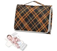Tappetino riutilizzabile per pannolini con tasca in tessuto classico plaid fluorescente arancione nero tappetino fasciatoio con cuscino integrato cambiadores de pa?ales para Bebes