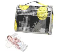 Tappetino riutilizzabile per pannolini con tasca in tessuto pied de poule ananas grigio giallo fasciatoio portatile con cuscino integrato cambiadores de pa?ales para Bebes