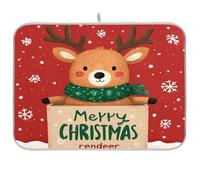 Tappetino Scolapiatti 41X46CM, Christmas Reindeer With Green Scarf Tappetino Macchina Caffe Resistente Calore Tappetini Per Asciugare Antiscivolo Tappetini Lavello Per Cucina Caffettiera