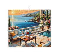 Tappetino Scolapiatti 41X46CM, Coastal Style Garden Villa Tappetino Macchina Caffe Altamente Assorbente Tappetini Per Asciugare Antiscivolo Tappetini Lavello Per Cucina Caffettiera