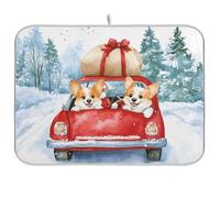 Tappetino Scolapiatti 41X46CM, Cute Christmas Corgi Is In The Red Car Tappetini Per Asciugare Resistente Calore Tappetino Macchina Caffe Antiscivolo Tappetini Lavello Per Caffettiera Bancone