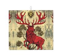 Tappetino Scolapiatti 41X46CM, Mythical Red Stag Illustration Tappetini Per Asciugare Altamente Assorbente Tappetino Macchina Caffe Resistente Calore Tappetini Lavello Per Cucina Caffettiera