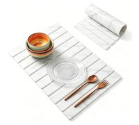 Tappetino scolapiatti, 60 x 40 cm, assorbe l'acqua, in pietra pieghevole, per lavello, resistente al calore, per macchina da caffè, tazze, marmo bianco