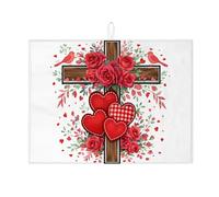 Tappetino scolapiatti a croce per bancone della cucina, tappetino assorbente per scolapiatti con motivo floreale rosso, tappetino rustico in microfibra per proteggere bar, 45 x 61 cm