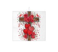 Tappetino scolapiatti a croce per bancone della cucina, tappetino assorbente per scolapiatti con motivo floreale rosso, tappetino rustico in microfibra per proteggere bar, 40,6 x 45,7 cm